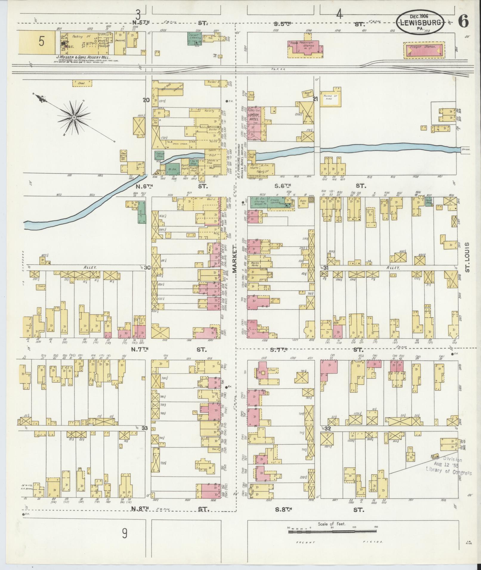 Sanborn Fire Insurance Map from Lewisburg, Union County, Pennsylvania (1906), Sheet #0006 - Complete Map Set gallery image, historic Sanborn map, vintage wall art, Pennsylvania Pennsylvania