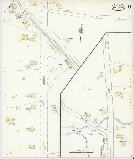 Sanborn Fire Insurance Map from Waldoboro, Lincoln County, Maine (1912), Sheet #0006 - Historic Sanborn Fire Insurance Map Print, vintage old map wall art, antique decor, genealogy gift, Maine Maine map