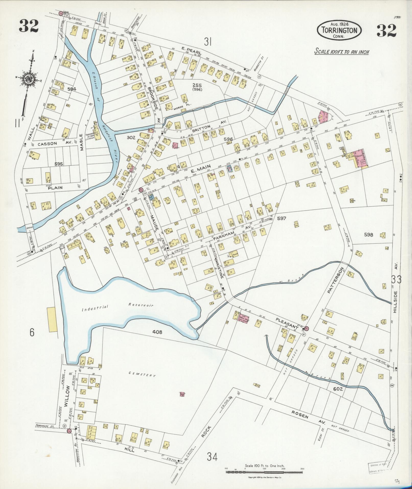 Sanborn Fire Insurance Map from Torrington, Litchfield County, Connecticut (1924), Sheet #0032 - Complete Map Set gallery image, historic Sanborn map, vintage wall art, Connecticut Connecticut