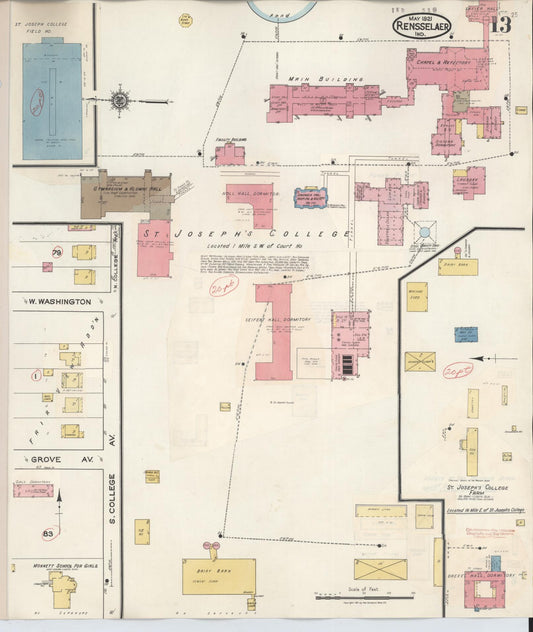 Sanborn Fire Insurance Map from Rensselaer, Jasper County, Indiana (1942), Sheet #0013 - Historic Sanborn Fire Insurance Map Print, vintage old map wall art, antique decor, genealogy gift, Indiana Indiana map