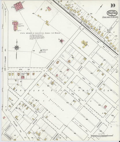 Sanborn Fire Insurance Map from Radford, Independent Cities, Virginia (1920), Sheet #0010 - Historic Sanborn Fire Insurance Map Print, vintage old map wall art, antique decor, genealogy gift, Virginia Virginia map