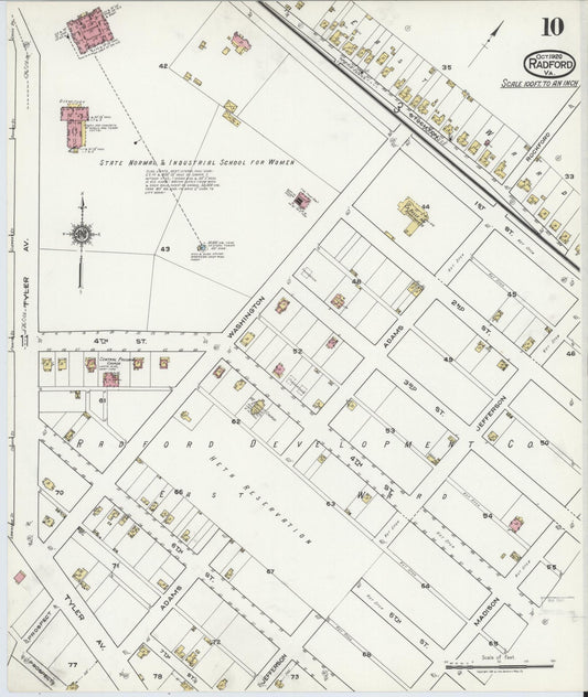 Sanborn Fire Insurance Map from Radford, Independent Cities, Virginia (1920), Sheet #0010 - Historic Sanborn Fire Insurance Map Print, vintage old map wall art, antique decor, genealogy gift, Virginia Virginia map