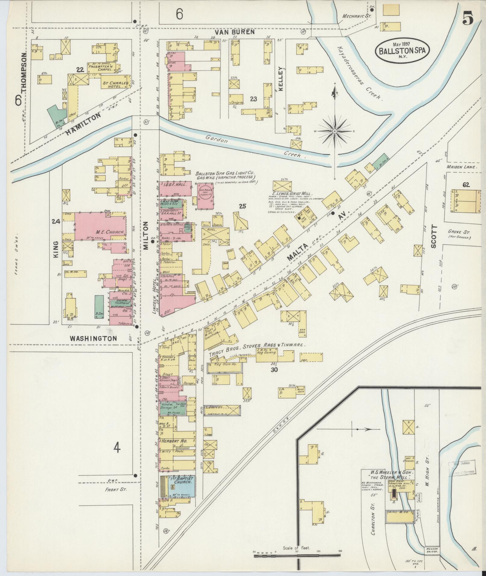 Sanborn Fire Insurance Map from Ballston Spa, Saratoga County, New York (1897), Sheet #0005 - Complete Map Set gallery image, historic Sanborn map, vintage wall art, New York New York