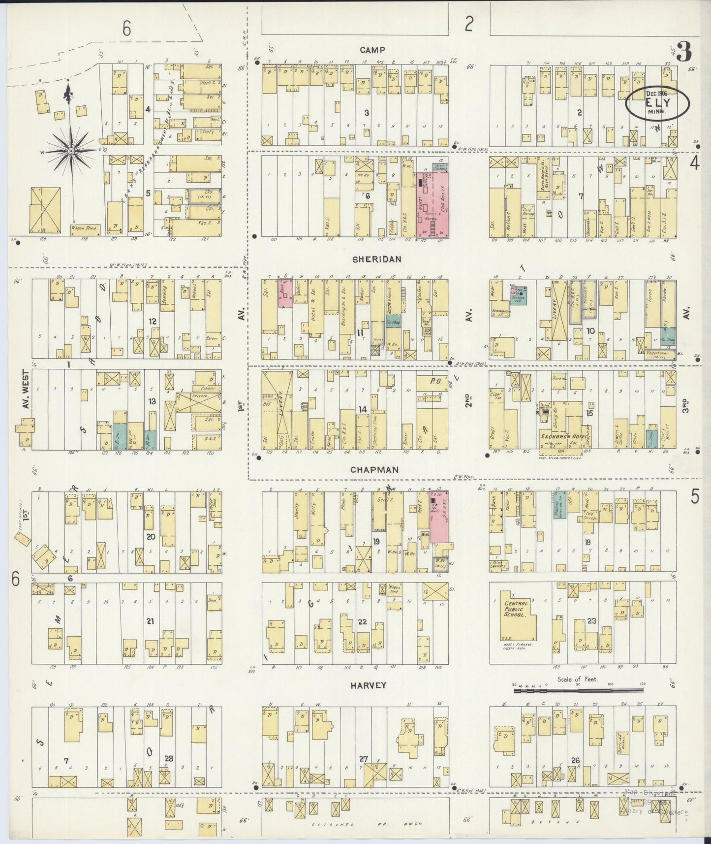 Sanborn Fire Insurance Map from Ely, Saint Louis County, Minnesota (1906), Sheet #0003 - Historic Sanborn Fire Insurance Map Print, vintage old map wall art, antique decor, genealogy gift, Minnesota Minnesota map