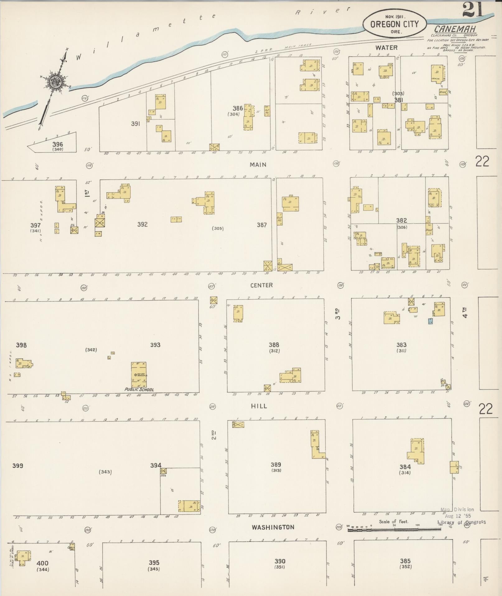 Sanborn Fire Insurance Map from Oregon City, Clackamas County, Oregon (1911), Sheet #0021 - Historic Sanborn Fire Insurance Map Print, vintage old map wall art, antique decor, genealogy gift, Oregon Oregon map