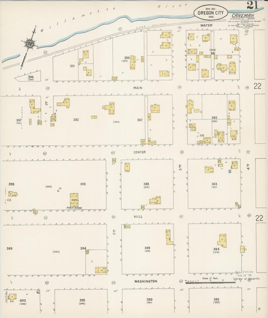 Sanborn Fire Insurance Map from Oregon City, Clackamas County, Oregon (1911), Sheet #0021 - Historic Sanborn Fire Insurance Map Print, vintage old map wall art, antique decor, genealogy gift, Oregon Oregon map