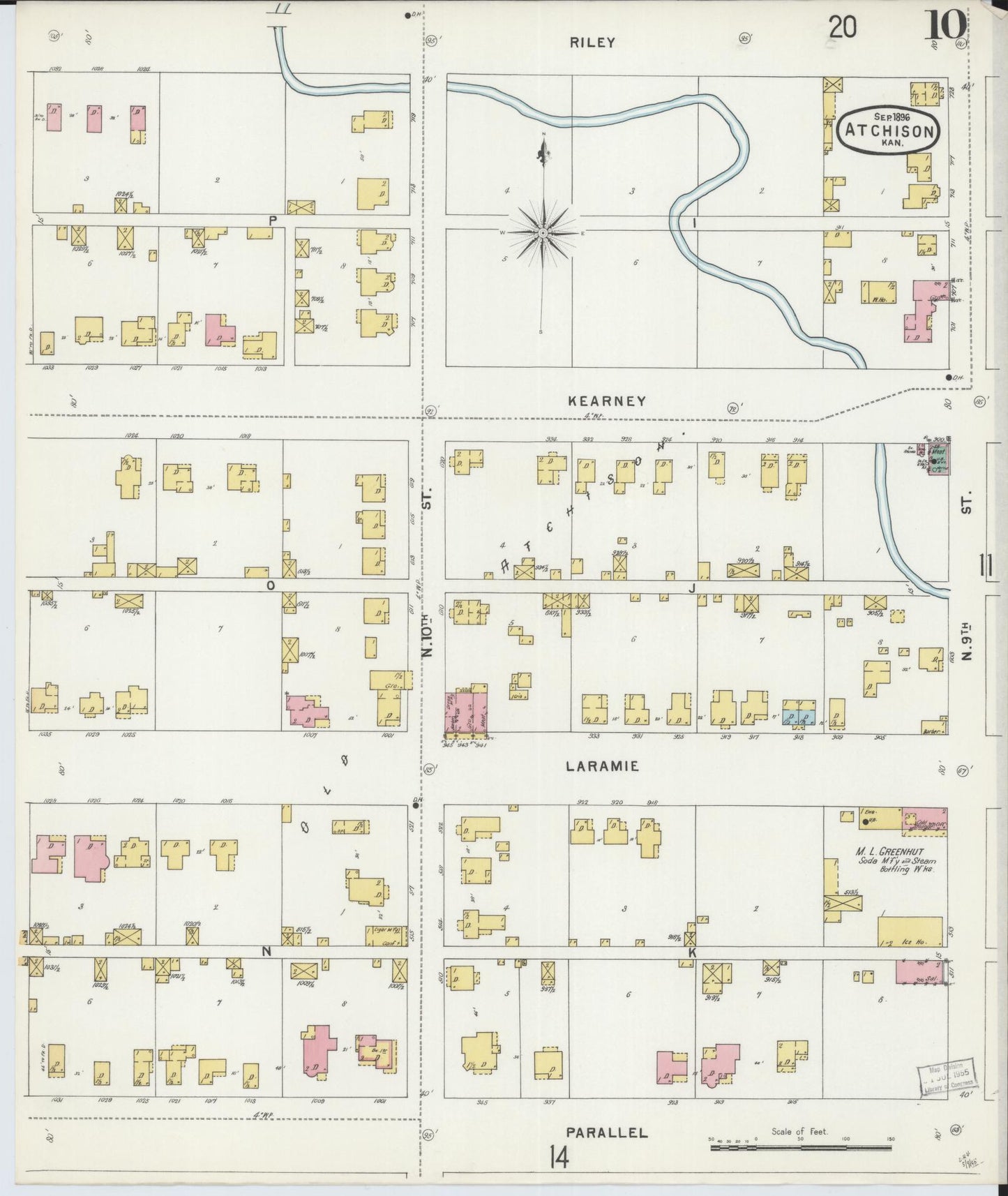 Sanborn Fire Insurance Map from Atchison, Atchison County, Kansas (1896), Sheet #0010 - Complete Map Set gallery image, historic Sanborn map, vintage wall art, Kansas Kansas