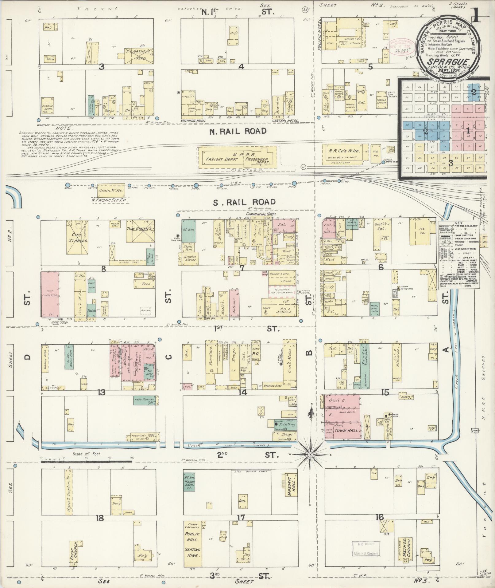 Sanborn Fire Insurance Map from Sprague, Lincoln County, Washington (1890), Sheet #0001 - Complete Map Set gallery image, historic Sanborn map, vintage wall art, Washington Washington