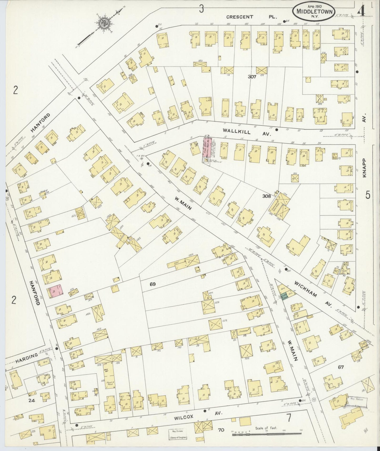 Sanborn Fire Insurance Map from Middletown, Orange County, New York (1910), Sheet #0004 - Complete Map Set gallery image, historic Sanborn map, vintage wall art, New York New York