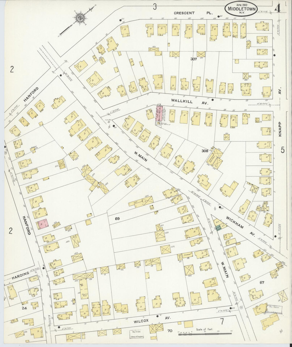 Sanborn Fire Insurance Map from Middletown, Orange County, New York (1910), Sheet #0004 - Complete Map Set gallery image, historic Sanborn map, vintage wall art, New York New York