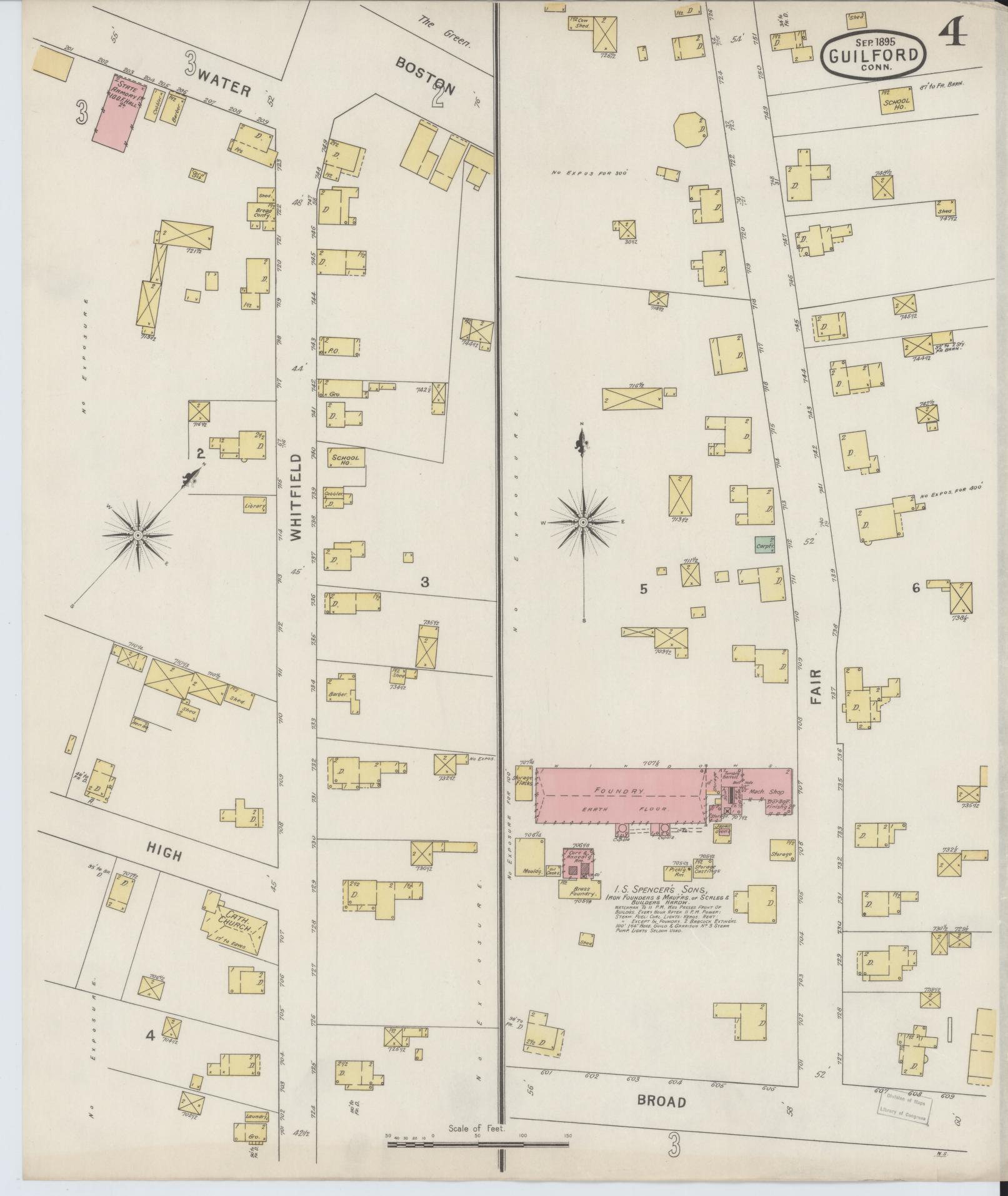 Sanborn Fire Insurance Map from Guilford, New Haven County, Connecticut (1895), Sheet #0004 - Complete Map Set gallery image, historic Sanborn map, vintage wall art, Connecticut Connecticut