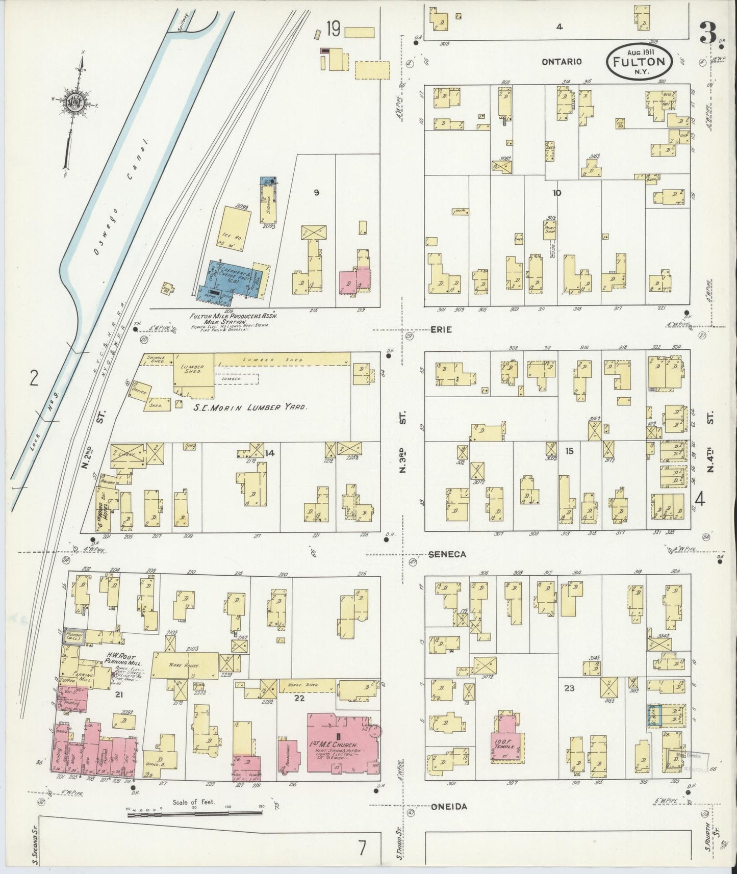Sanborn Fire Insurance Map from Fulton, Oswego County, New York (1911), Sheet #0003 - Complete Map Set gallery image, historic Sanborn map, vintage wall art, New York New York