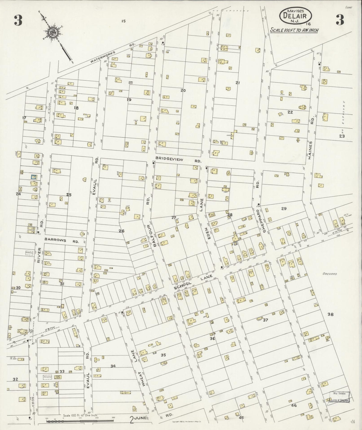 Sanborn Fire Insurance Map from Delair, Camden County, New Jersey (1925), Sheet #0003 - Historic Sanborn Fire Insurance Map Print, vintage old map wall art, antique decor, genealogy gift, New Jersey New Jersey map