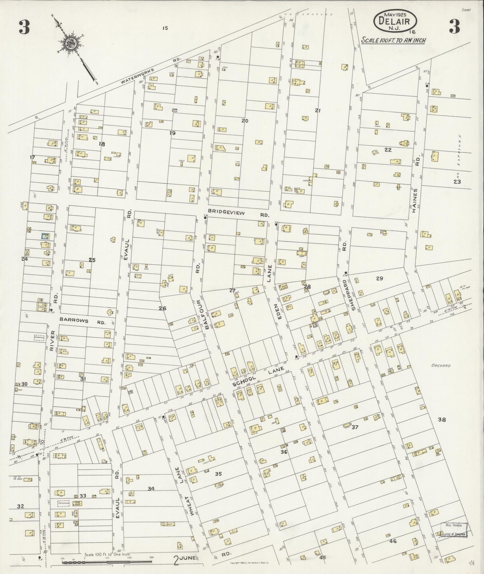 Sanborn Fire Insurance Map from Delair, Camden County, New Jersey (1925), Sheet #0003 - Historic Sanborn Fire Insurance Map Print, vintage old map wall art, antique decor, genealogy gift, New Jersey New Jersey map