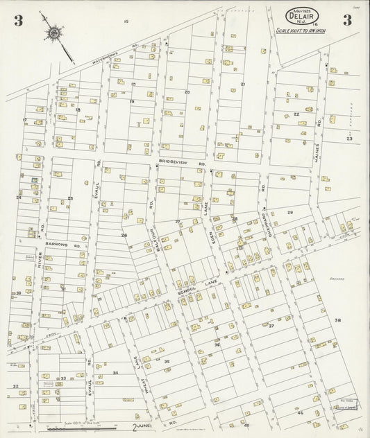 Sanborn Fire Insurance Map from Delair, Camden County, New Jersey (1925), Sheet #0003 - Historic Sanborn Fire Insurance Map Print, vintage old map wall art, antique decor, genealogy gift, New Jersey New Jersey map