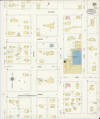Sanborn Fire Insurance Map from Pekin, Tazewell County, Illinois (1909), Sheet #0016 - Historic Sanborn Fire Insurance Map Print, vintage old map wall art, antique decor, genealogy gift, Illinois Illinois map