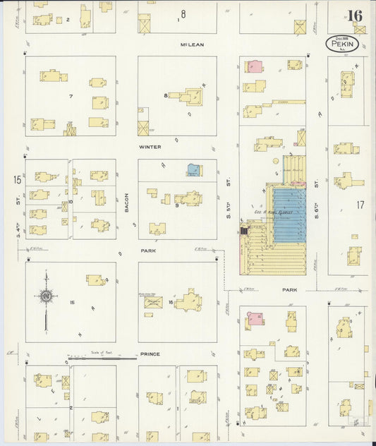 Sanborn Fire Insurance Map from Pekin, Tazewell County, Illinois (1909), Sheet #0016 - Historic Sanborn Fire Insurance Map Print, vintage old map wall art, antique decor, genealogy gift, Illinois Illinois map