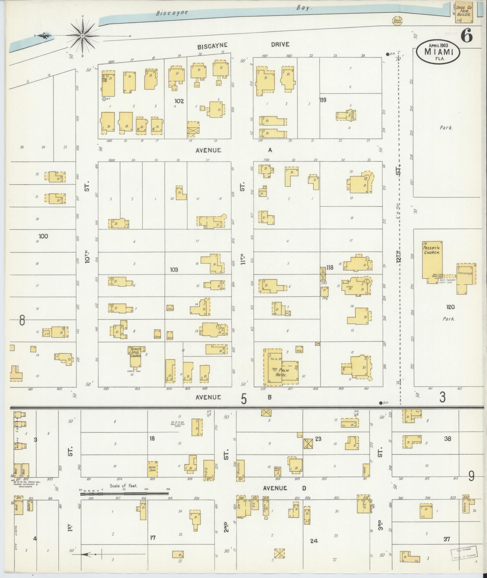 Sanborn Fire Insurance Map from Miami, Dade County, Florida (1903), Sheet #0006 - Historic Sanborn Fire Insurance Map Print, vintage old map wall art, antique decor, genealogy gift, Florida Florida map