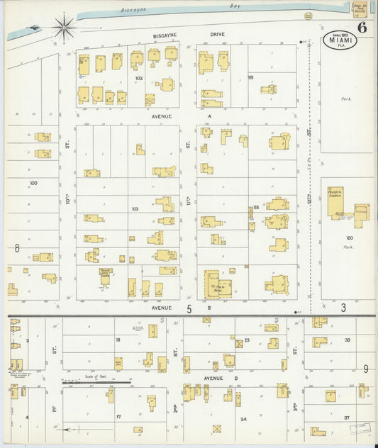 Sanborn Fire Insurance Map from Miami, Dade County, Florida (1903), Sheet #0006 - Historic Sanborn Fire Insurance Map Print, vintage old map wall art, antique decor, genealogy gift, Florida Florida map