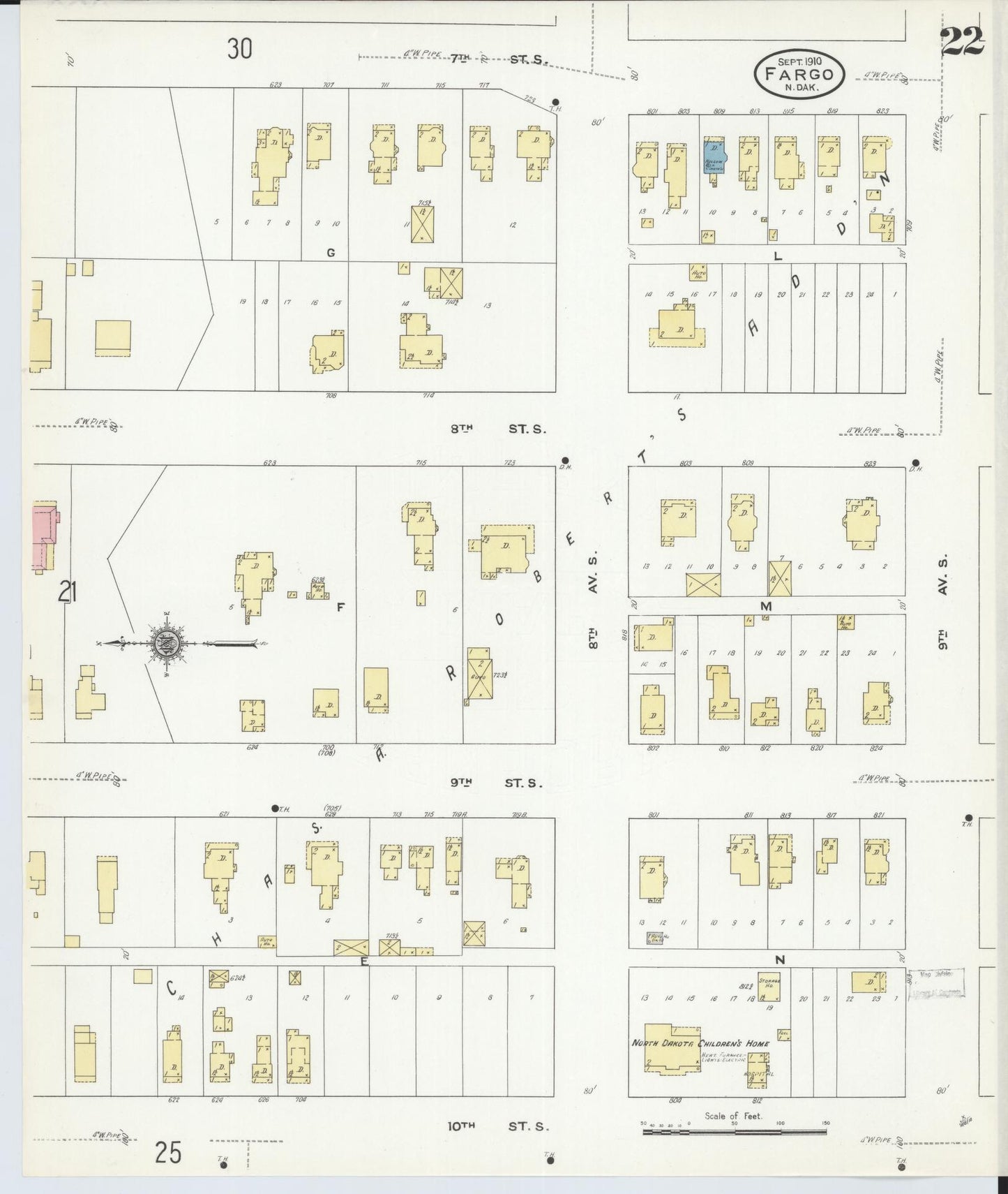 Sanborn Fire Insurance Map from Fargo, Cass County, North Dakota (1910), Sheet #0022 - Historic Sanborn Fire Insurance Map Print, vintage old map wall art, antique decor, genealogy gift, North Dakota North Dakota map