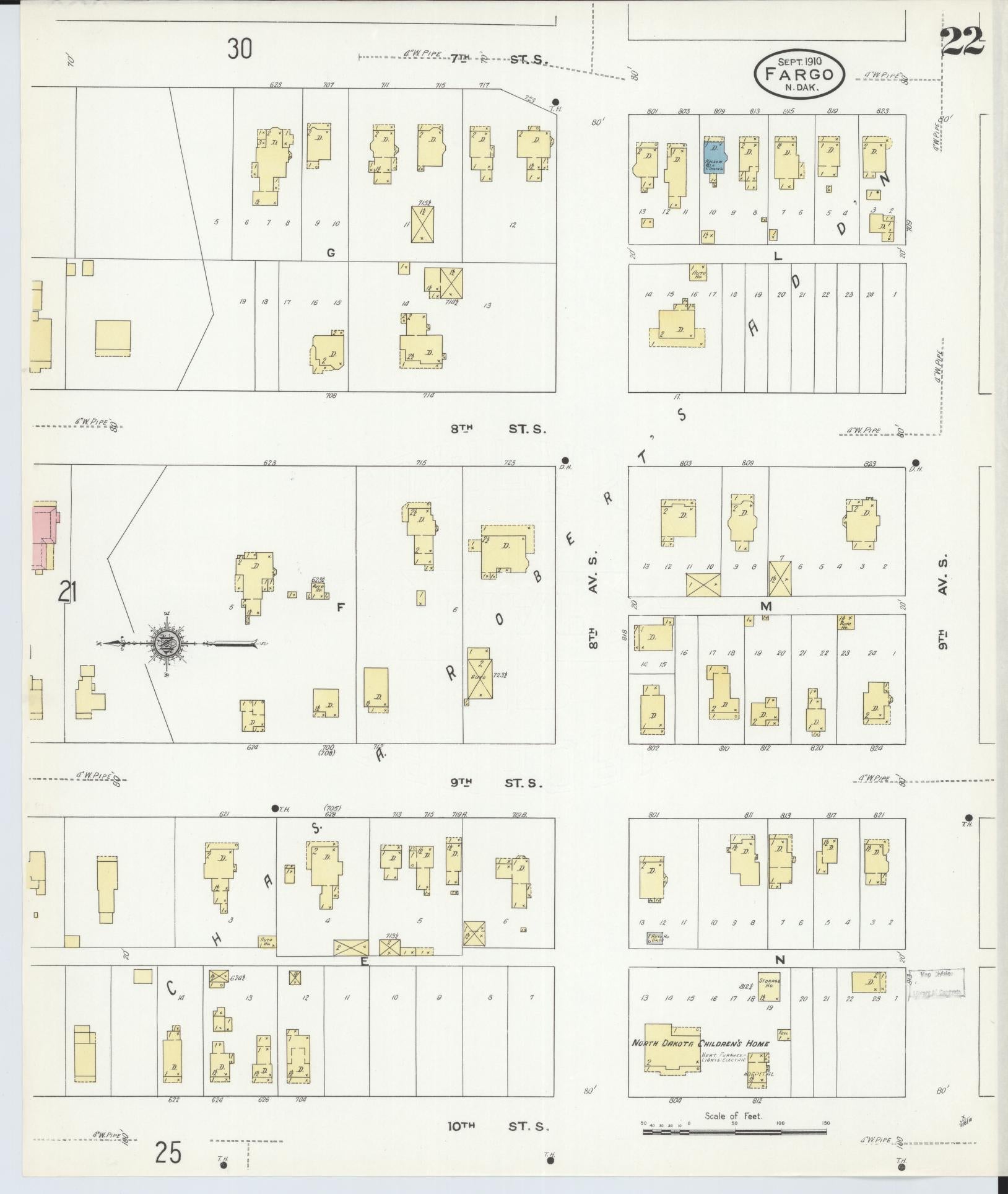 Sanborn Fire Insurance Map from Fargo, Cass County, North Dakota (1910), Sheet #0022 - Historic Sanborn Fire Insurance Map Print, vintage old map wall art, antique decor, genealogy gift, North Dakota North Dakota map