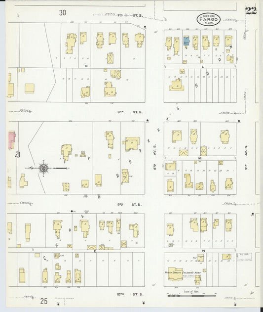 Sanborn Fire Insurance Map from Fargo, Cass County, North Dakota (1910), Sheet #0022 - Historic Sanborn Fire Insurance Map Print, vintage old map wall art, antique decor, genealogy gift, North Dakota North Dakota map