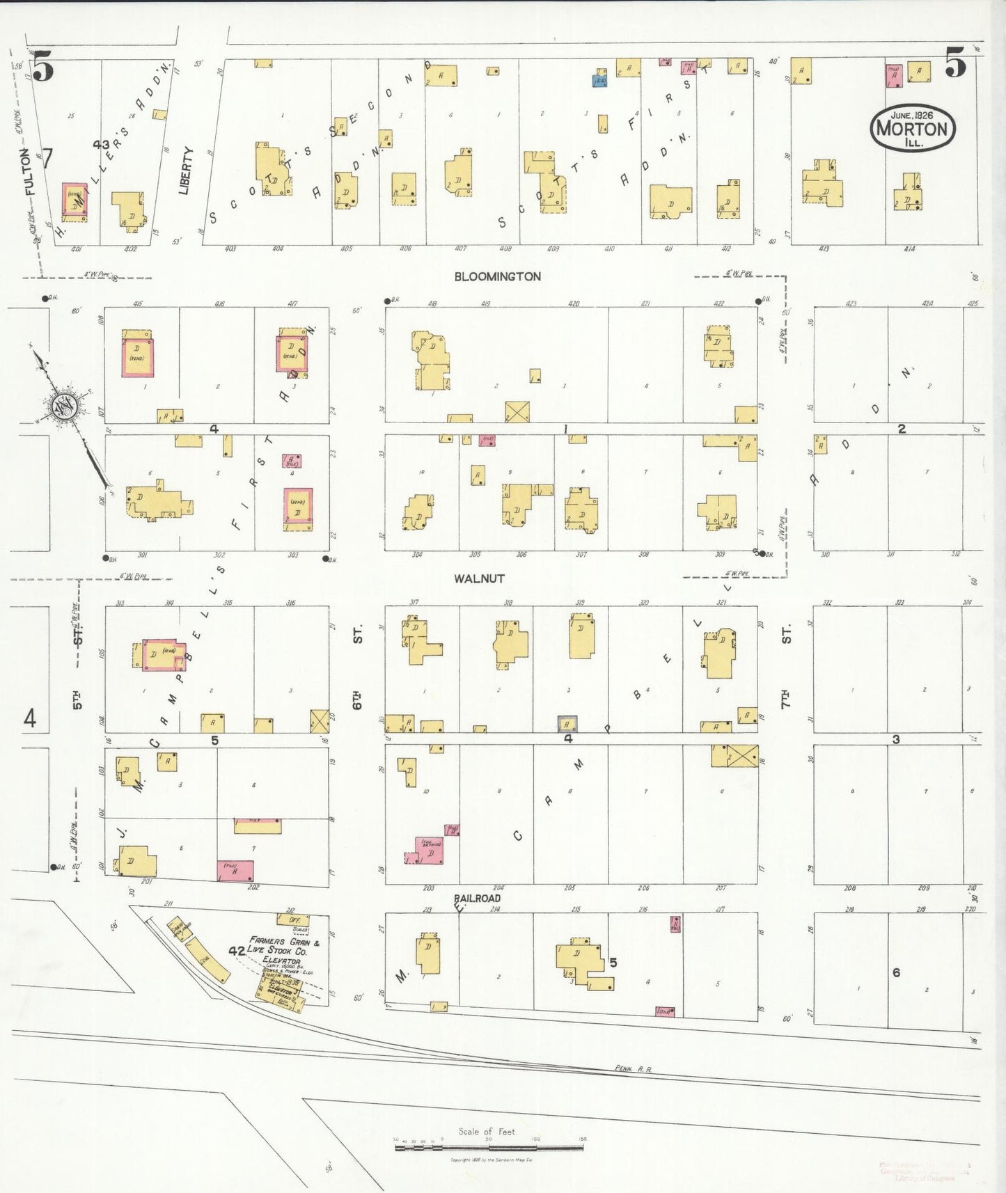 Sanborn Fire Insurance Map from Morton, Tazewell County, Illinois (1926), Sheet #0005 - Historic Sanborn Fire Insurance Map Print, vintage old map wall art, antique decor, genealogy gift, Illinois Illinois map