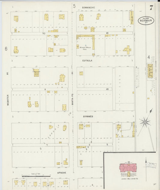 Sanborn Fire Insurance Map from Norman, Cleveland County, Oklahoma (1898), Sheet #0007 - Historic Sanborn Fire Insurance Map Print, vintage old map wall art, antique decor, genealogy gift, Oklahoma Oklahoma map
