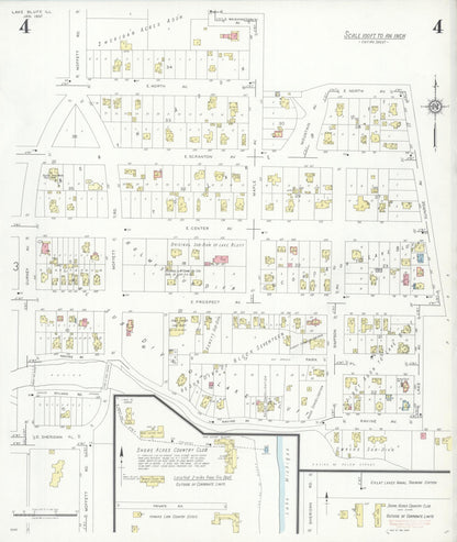 Sanborn Fire Insurance Map from Lake Bluff, Lake County, Illinois (1937), Sheet #0004 - Historic Sanborn Fire Insurance Map Print, vintage old map wall art, antique decor, genealogy gift, Illinois Illinois map