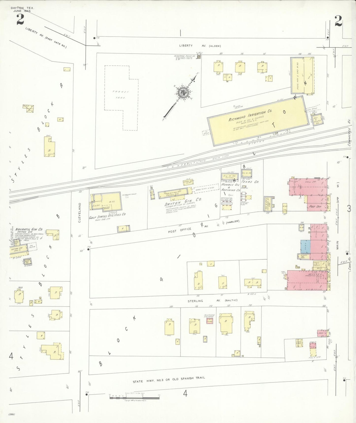 Sanborn Fire Insurance Map from Dayton, Liberty County, Texas (1943), Sheet #0002 - Complete Map Set gallery image, historic Sanborn map, vintage wall art, Texas Texas