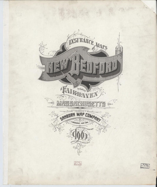 Sanborn Fire Insurance Map from New Bedford, Bristol County, Massachusetts (1906), Sheet #0001 - Historic Sanborn Fire Insurance Map Print, vintage old map wall art, antique decor, genealogy gift, Massachusetts Massachusetts map