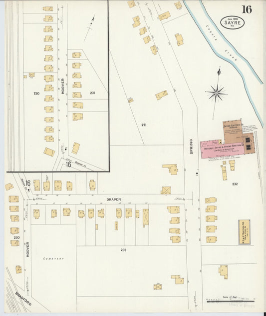Sanborn Fire Insurance Map from Sayre, Bradford County, Pennsylvania (1909), Sheet #0016 - Historic Sanborn Fire Insurance Map Print, vintage old map wall art, antique decor, genealogy gift, Pennsylvania Pennsylvania map