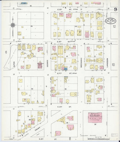 Sanborn Fire Insurance Map from Alton, Madison County, Illinois (1909), Sheet #0009 - Historic Sanborn Fire Insurance Map Print, vintage old map wall art, antique decor, genealogy gift, Illinois Illinois map