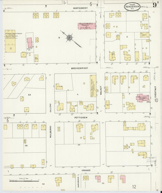 Sanborn Fire Insurance Map from Henderson, Vance County, North Carolina (1912), Sheet #0009 - Historic Sanborn Fire Insurance Map Print, vintage old map wall art, antique decor, genealogy gift, North Carolina North Carolina map