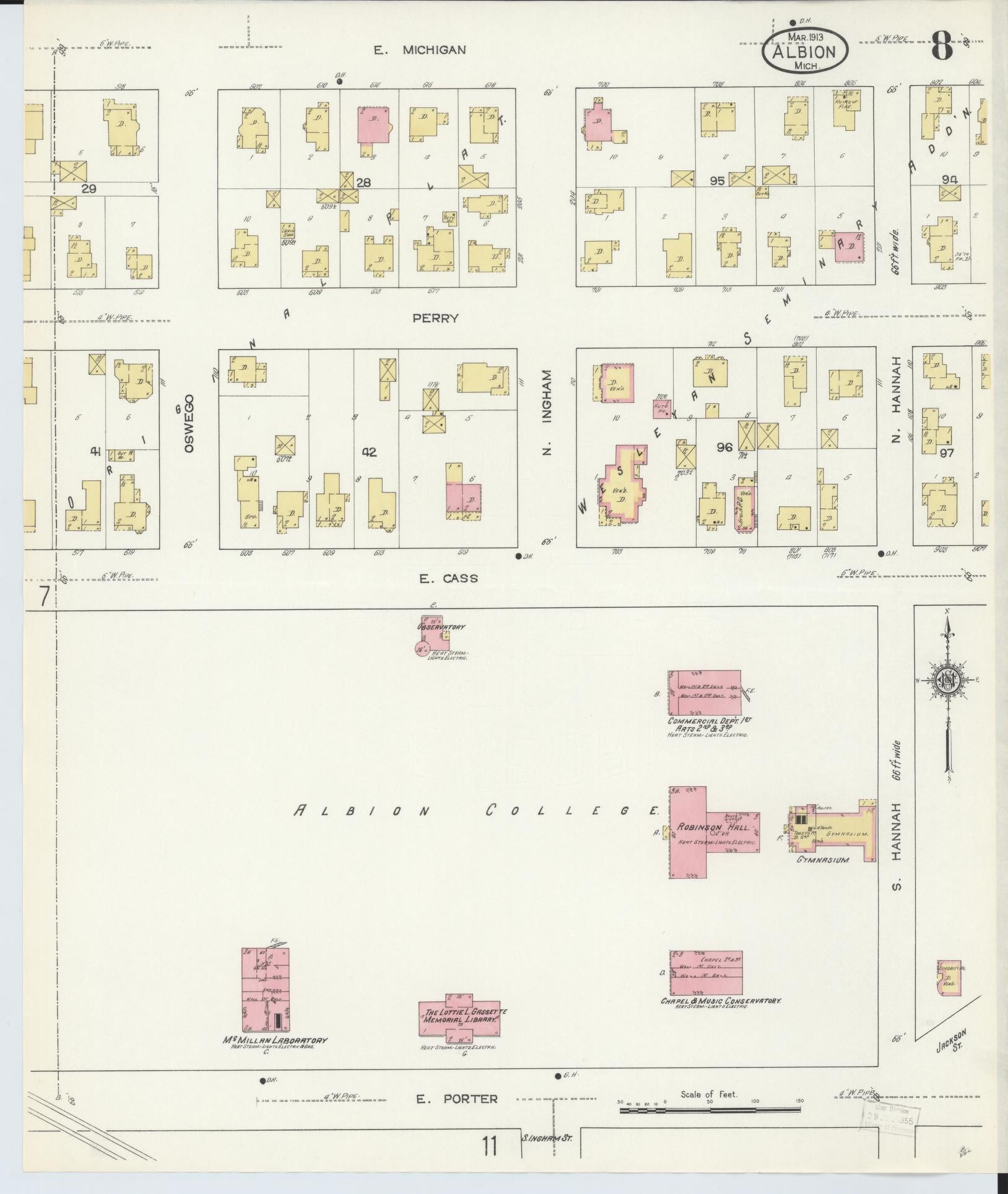 Sanborn Fire Insurance Map from Albion, Calhoun County, Michigan (1913), Sheet #0008 - Complete Map Set gallery image, historic Sanborn map, vintage wall art, Michigan Michigan