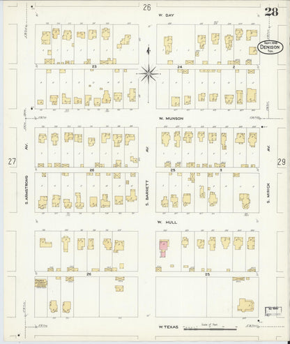 Sanborn Fire Insurance Map from Denison, Grayson County, Texas (1908), Sheet #0028 - Complete Map Set gallery image, historic Sanborn map, vintage wall art, Texas Texas