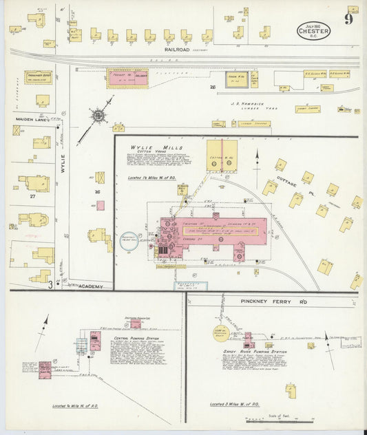 Sanborn Fire Insurance Map from Chester, Chester County, South Carolina (1910), Sheet #0009 - Historic Sanborn Fire Insurance Map Print, vintage old map wall art, antique decor, genealogy gift, South Carolina South Carolina map