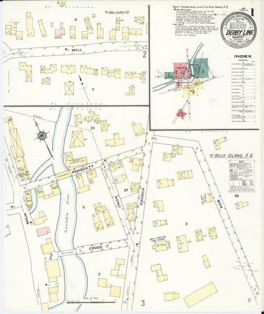 Sanborn Fire Insurance Map from Derby Line, Orleans County, Vermont (1909), Sheet #0001 - Historic Sanborn Fire Insurance Map Print, vintage old map wall art, antique decor, genealogy gift, Vermont Vermont map