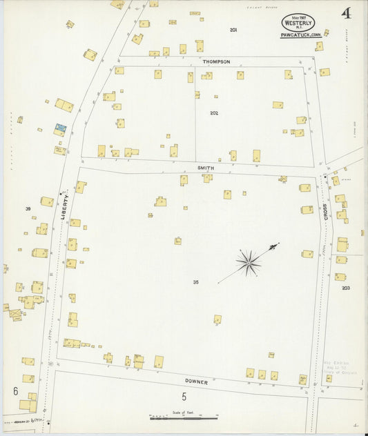 Sanborn Fire Insurance Map from Westerly, Washington County, Rhode Island (1907), Sheet #0004 - Historic Sanborn Fire Insurance Map Print, vintage old map wall art, antique decor, genealogy gift, Rhode Island Rhode Island map