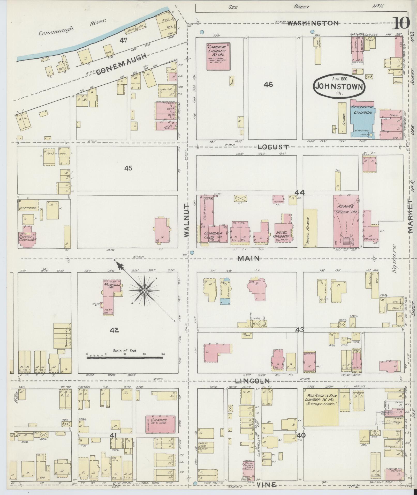 Sanborn Fire Insurance Map from Johnstown, Cambria County, Pennsylvania (1891), Sheet #0010 - Complete Map Set gallery image, historic Sanborn map, vintage wall art, Pennsylvania Pennsylvania