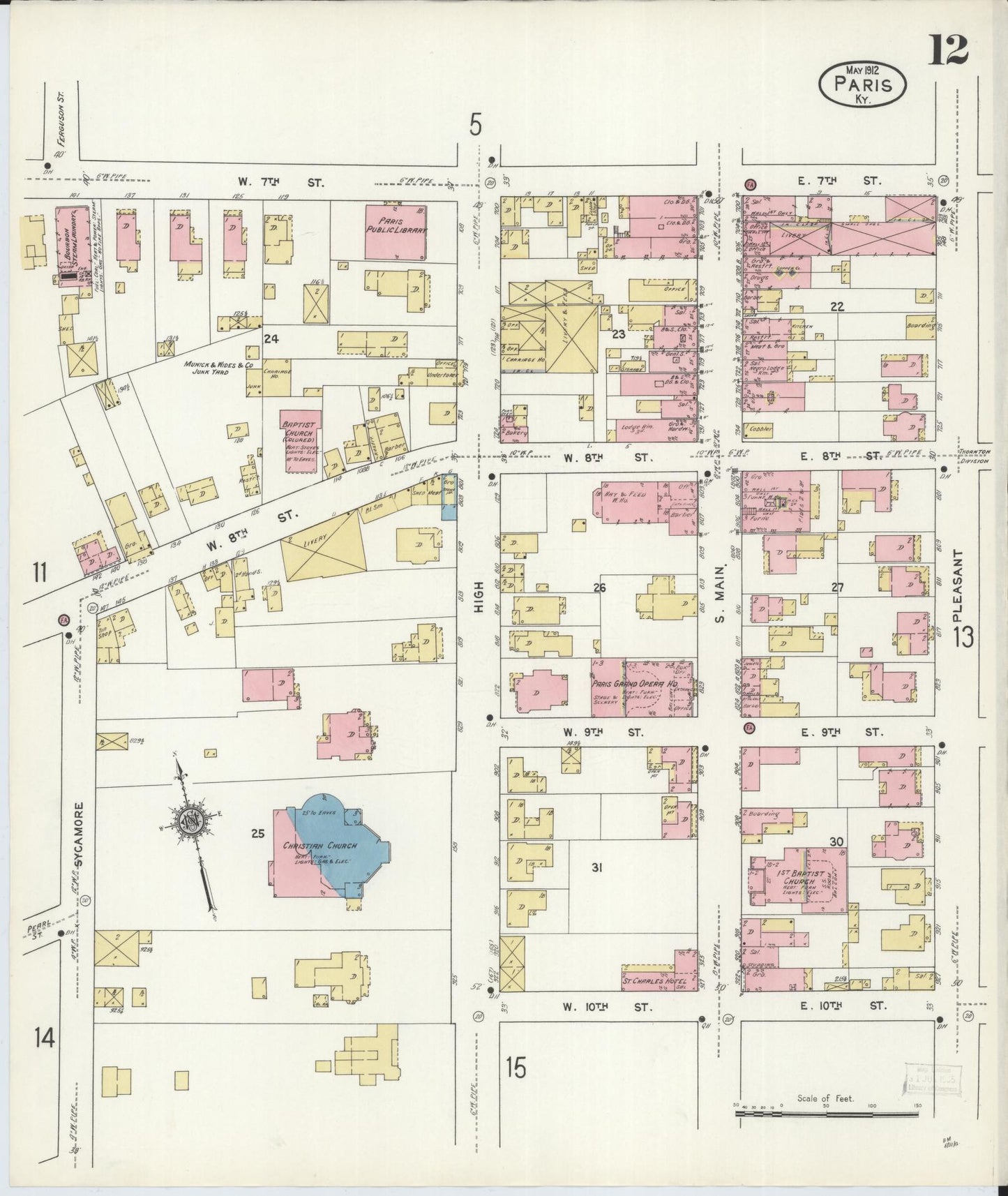 Sanborn Fire Insurance Map from Paris, Bourbon County, Kentucky (1912), Sheet #0012 - Historic Sanborn Fire Insurance Map Print, vintage old map wall art, antique decor, genealogy gift, Kentucky Kentucky map