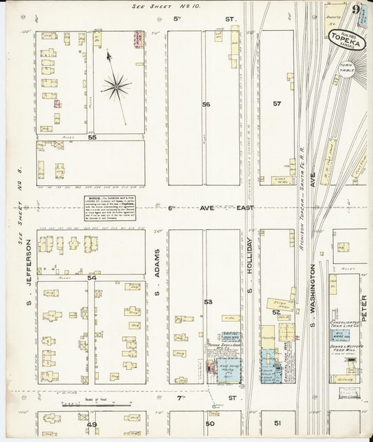 Sanborn Fire Insurance Map from Topeka, Shawnee County, Kansas (1883), Sheet #0009 - Historic Sanborn Fire Insurance Map Print, vintage old map wall art, antique decor, genealogy gift, Kansas Kansas map