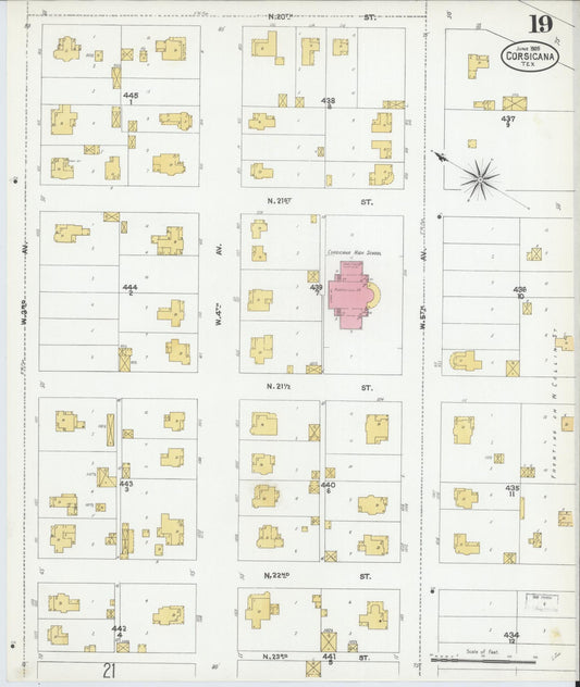 Sanborn Fire Insurance Map from Corsicana, Navarro County, Texas (1905), Sheet #0019 - Historic Sanborn Fire Insurance Map Print, vintage old map wall art, antique decor, genealogy gift, Texas Texas map