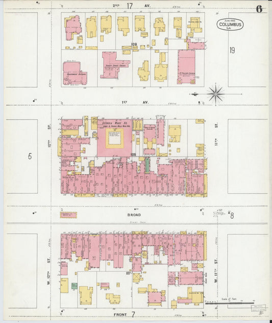 Sanborn Fire Insurance Map from Columbus, Muscogee County, Georgia (1900), Sheet #0006 - Historic Sanborn Fire Insurance Map Print, vintage old map wall art, antique decor, genealogy gift, Georgia Georgia map