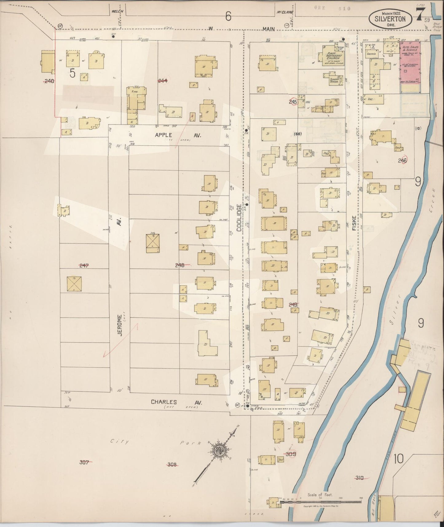 Sanborn Fire Insurance Map from Silverton, Marion County, Oregon (1939), Sheet #0007 - Complete Map Set gallery image, historic Sanborn map, vintage wall art, Oregon Oregon