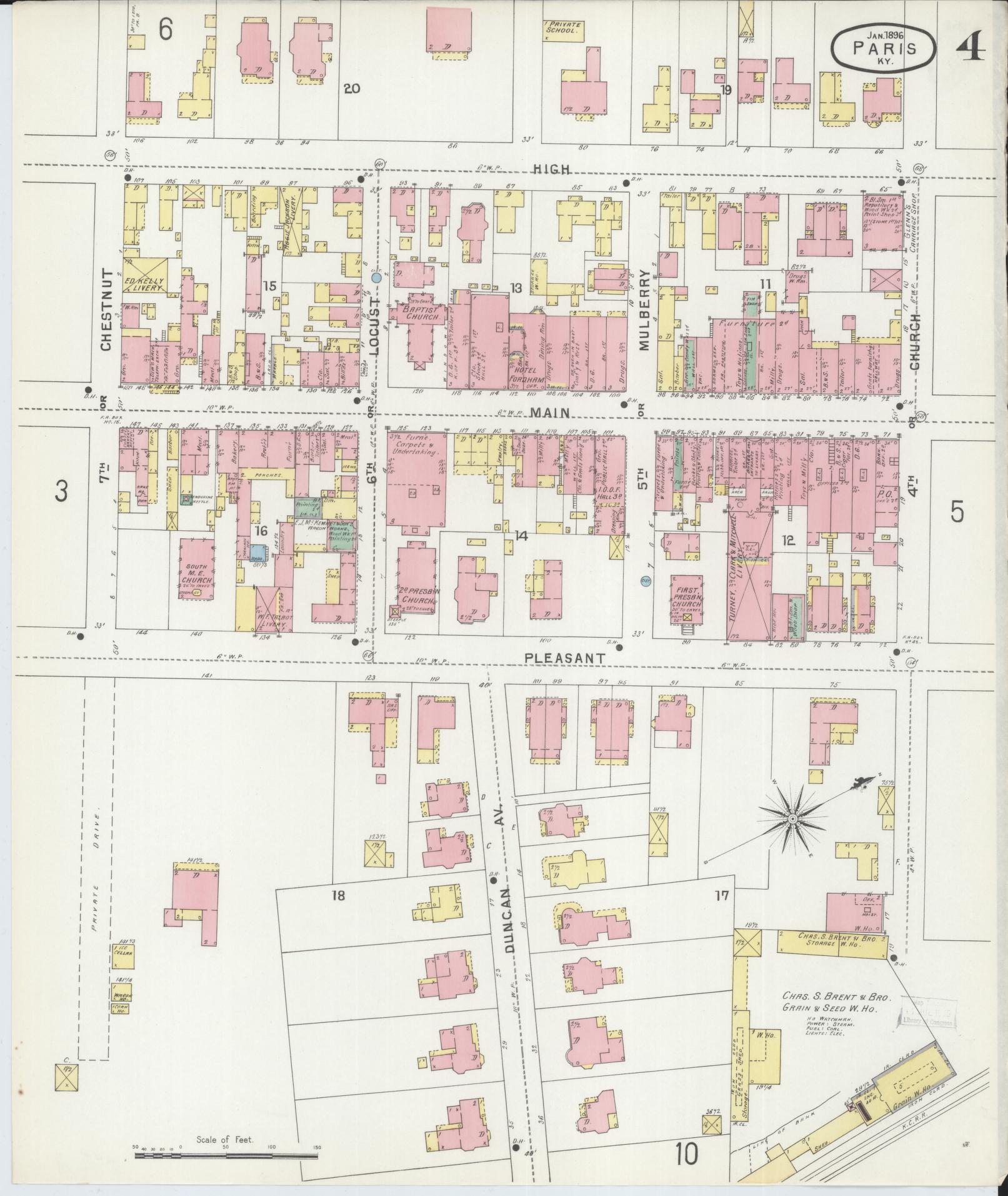 Sanborn Fire Insurance Map from Paris, Bourbon County, Kentucky (1896), Sheet #0004 - Complete Map Set gallery image, historic Sanborn map, vintage wall art, Kentucky Kentucky
