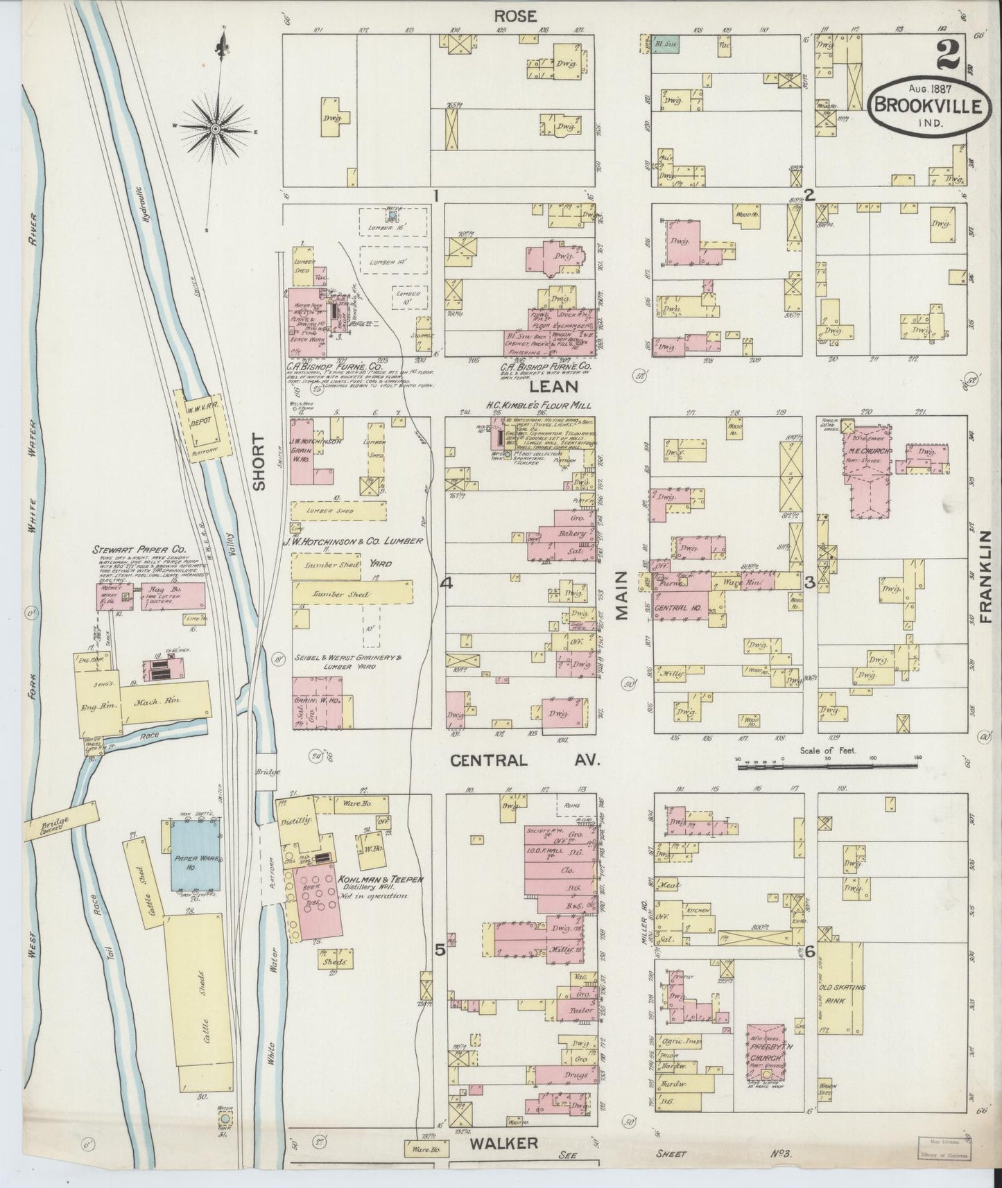 Sanborn Fire Insurance Map from Brookville, Franklin County, Indiana (1887), Sheet #0002 - Complete Map Set gallery image, historic Sanborn map, vintage wall art, Indiana Indiana