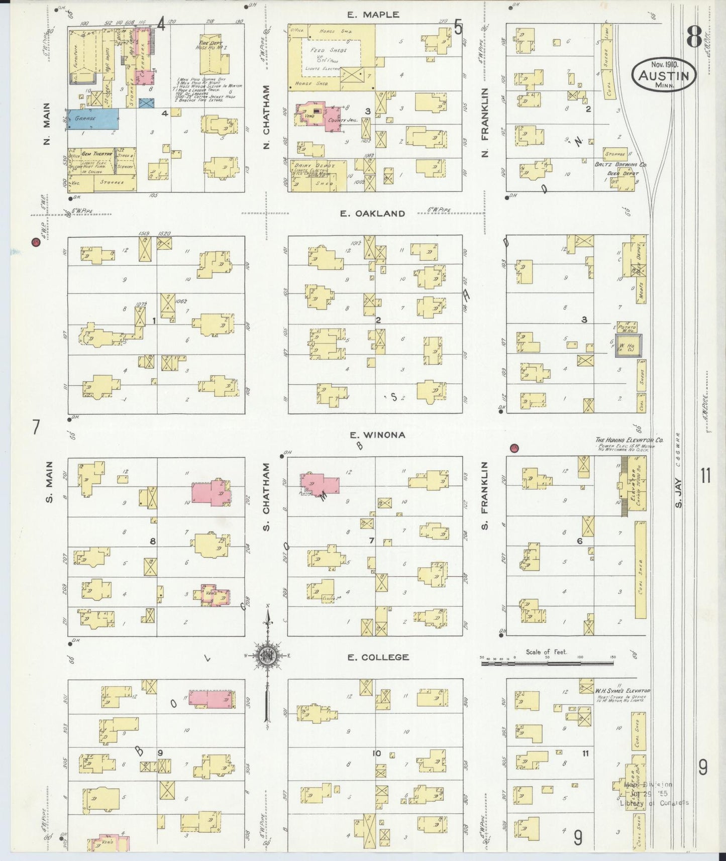 Sanborn Fire Insurance Map from Austin, Mower County, Minnesota (1910), Sheet #0008 - Complete Map Set gallery image, historic Sanborn map, vintage wall art, Minnesota Minnesota