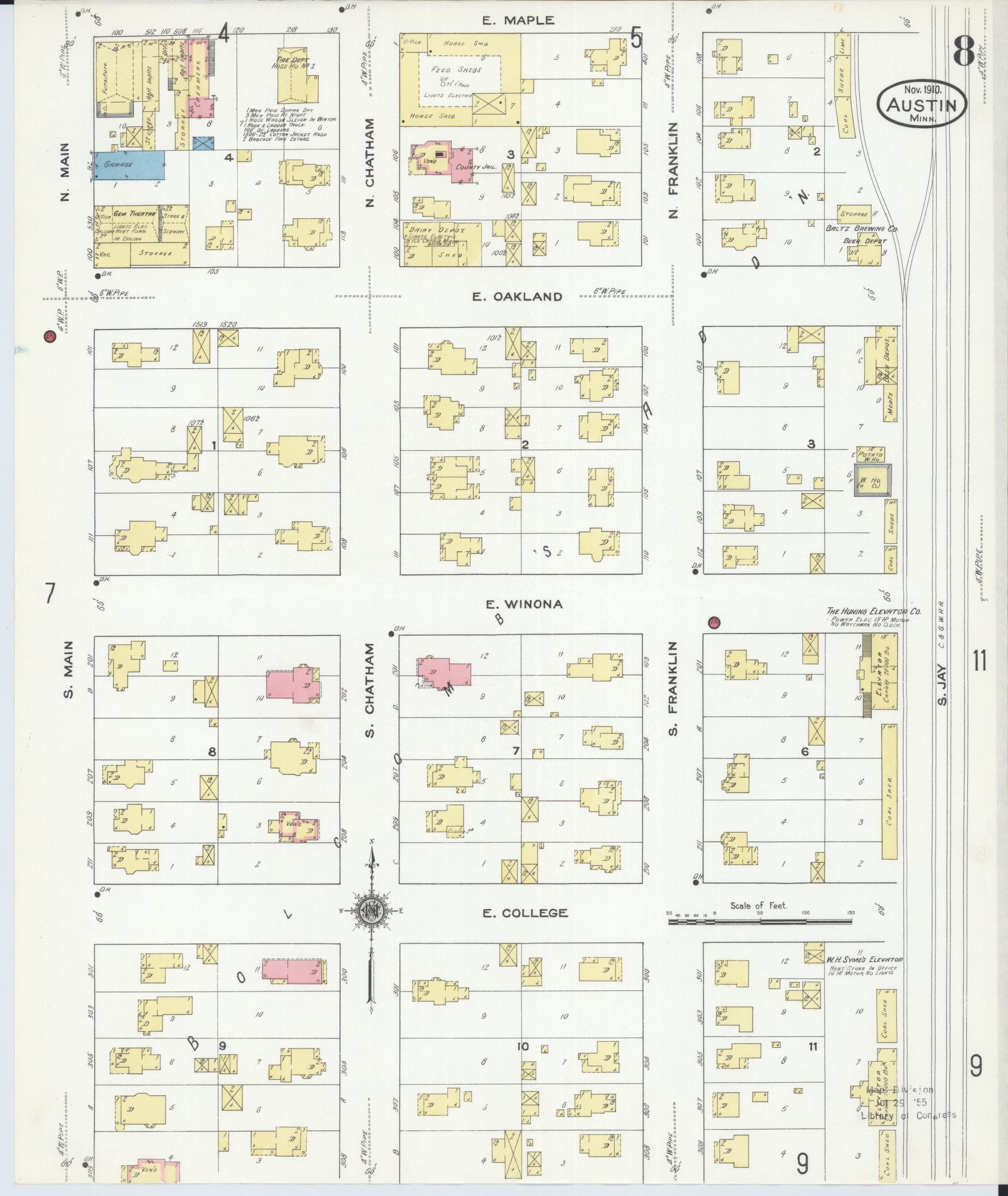 Sanborn Fire Insurance Map from Austin, Mower County, Minnesota (1910), Sheet #0008 - Complete Map Set gallery image, historic Sanborn map, vintage wall art, Minnesota Minnesota