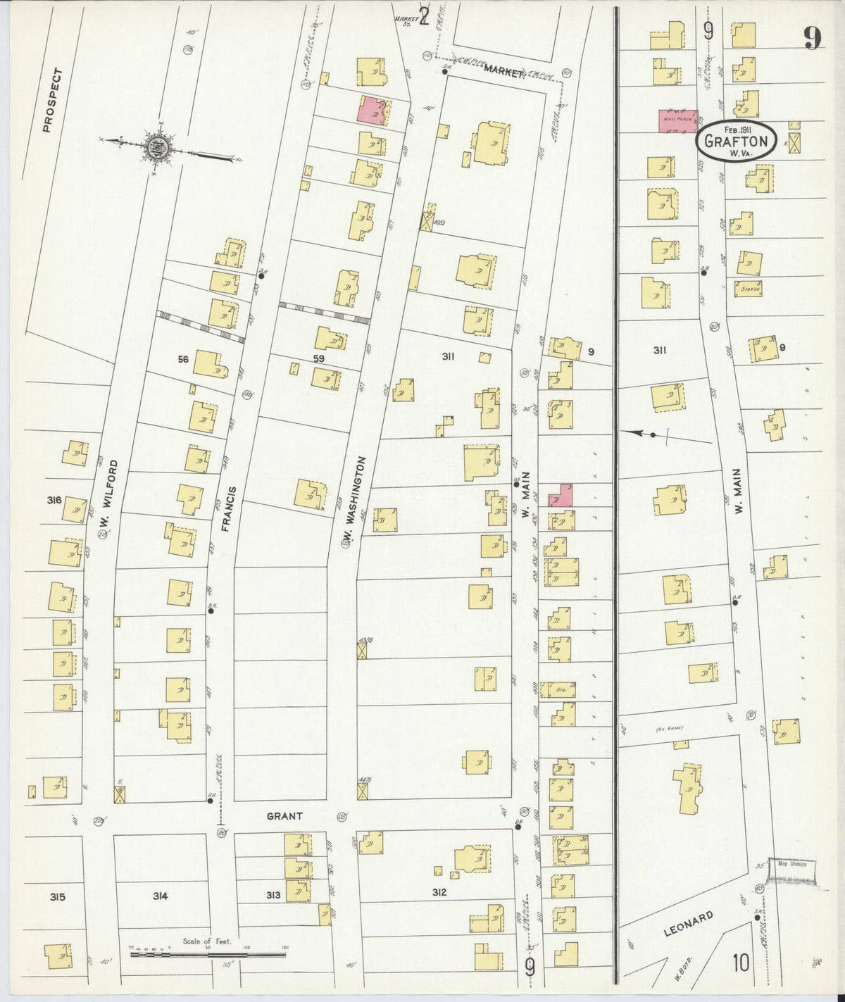 Sanborn Fire Insurance Map from Grafton, Taylor County, West Virginia (1911), Sheet #0009 - Historic Sanborn Fire Insurance Map Print, vintage old map wall art, antique decor, genealogy gift, West Virginia West Virginia map
